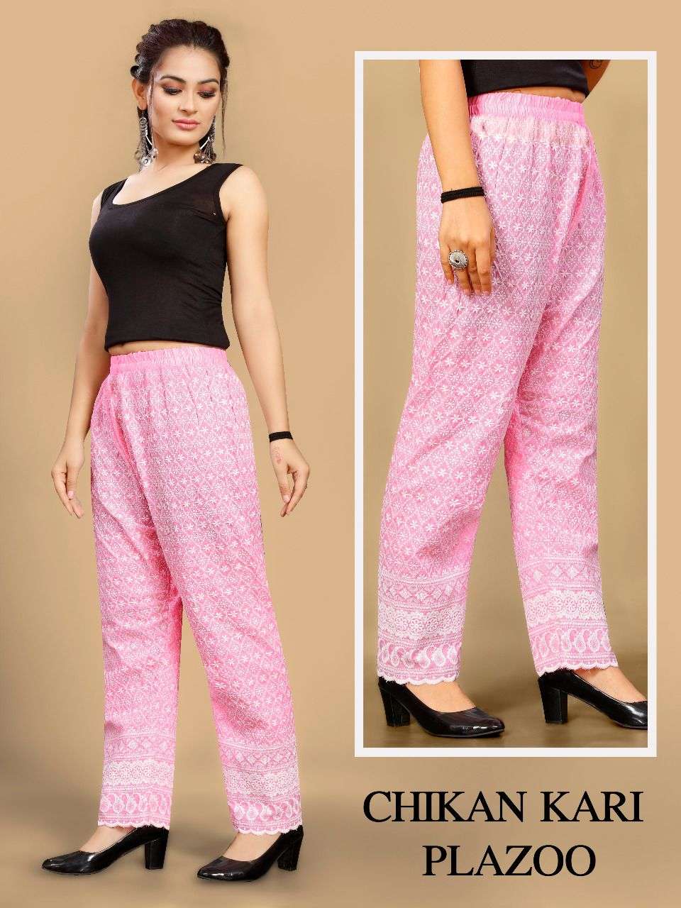 CHIKAN KARI PLAZOO BY RAZZO EXPORTS 01 TO 10 SERIES STYLISH FANCY BEAUTIFUL COLORFUL CASUAL WEAR & ETHNIC WEAR COTTON PALAZZO AT WHOLESALE PRICE