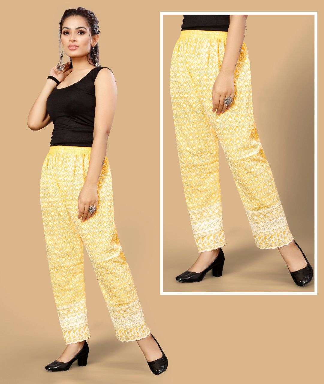 CHIKAN KARI PLAZOO BY RAZZO EXPORTS 01 TO 10 SERIES STYLISH FANCY BEAUTIFUL COLORFUL CASUAL WEAR & ETHNIC WEAR COTTON PALAZZO AT WHOLESALE PRICE