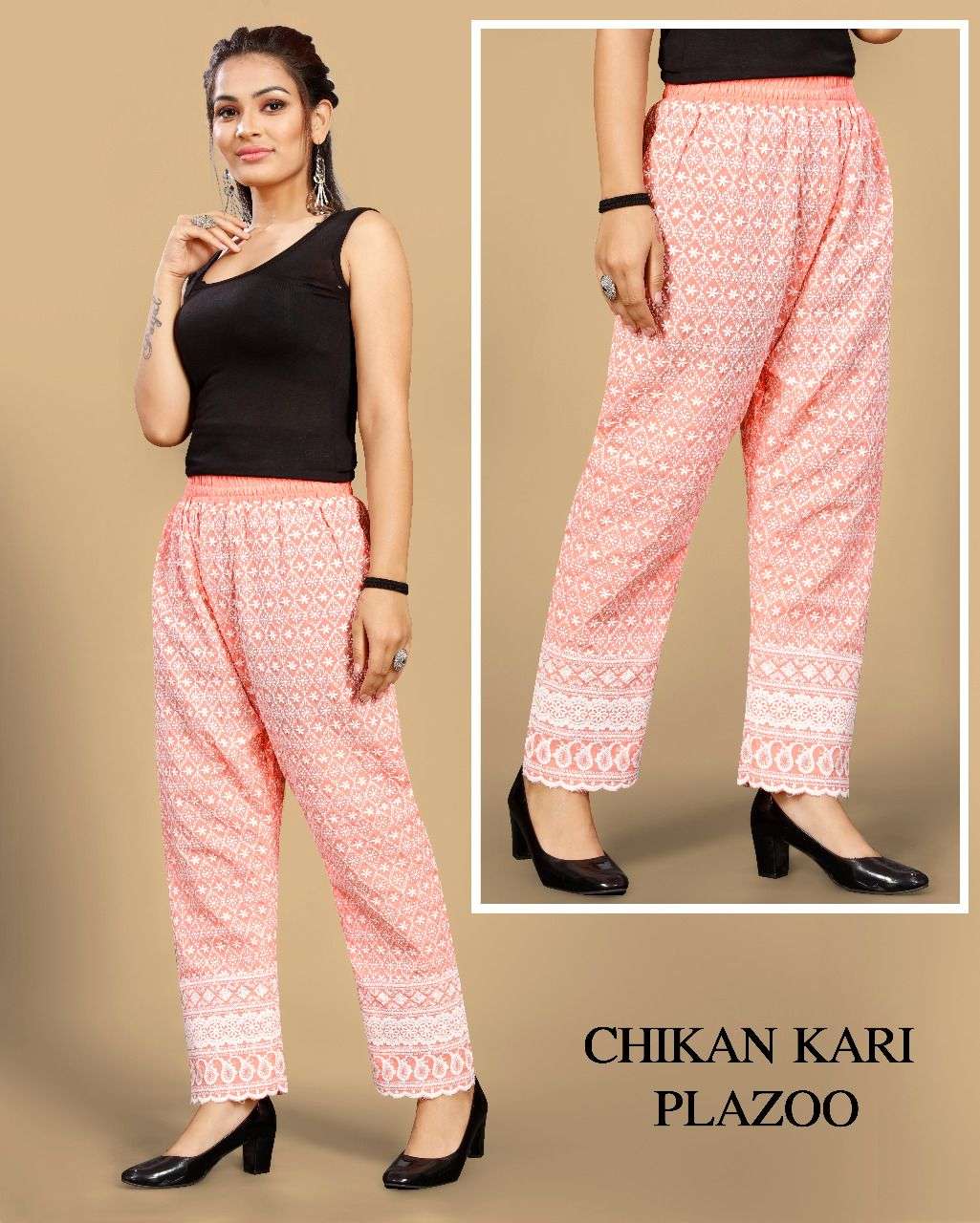CHIKAN KARI PLAZOO BY RAZZO EXPORTS 01 TO 10 SERIES STYLISH FANCY BEAUTIFUL COLORFUL CASUAL WEAR & ETHNIC WEAR COTTON PALAZZO AT WHOLESALE PRICE