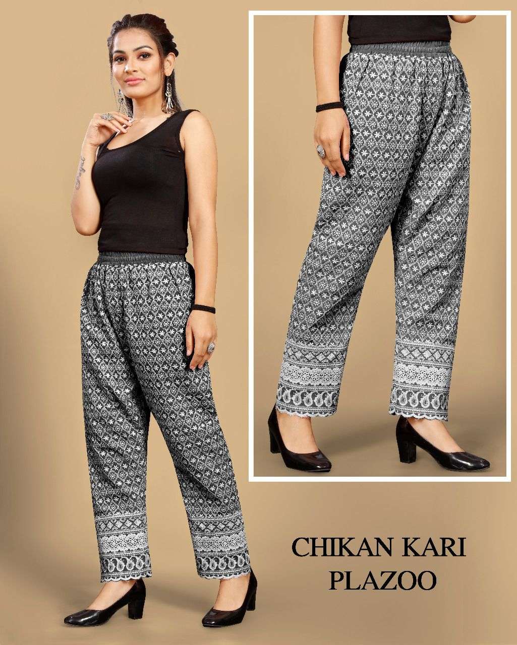 CHIKAN KARI PLAZOO BY RAZZO EXPORTS 01 TO 10 SERIES STYLISH FANCY BEAUTIFUL COLORFUL CASUAL WEAR & ETHNIC WEAR COTTON PALAZZO AT WHOLESALE PRICE