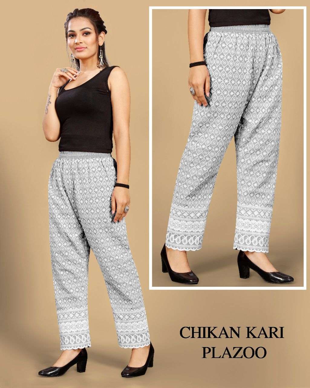 CHIKAN KARI PLAZOO BY RAZZO EXPORTS 01 TO 10 SERIES STYLISH FANCY BEAUTIFUL COLORFUL CASUAL WEAR & ETHNIC WEAR COTTON PALAZZO AT WHOLESALE PRICE
