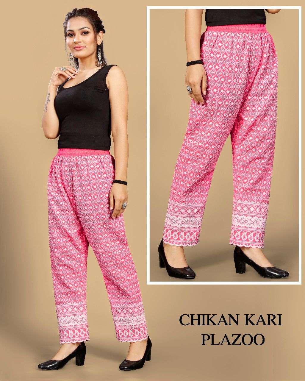 CHIKAN KARI PLAZOO BY RAZZO EXPORTS 01 TO 10 SERIES STYLISH FANCY BEAUTIFUL COLORFUL CASUAL WEAR & ETHNIC WEAR COTTON PALAZZO AT WHOLESALE PRICE