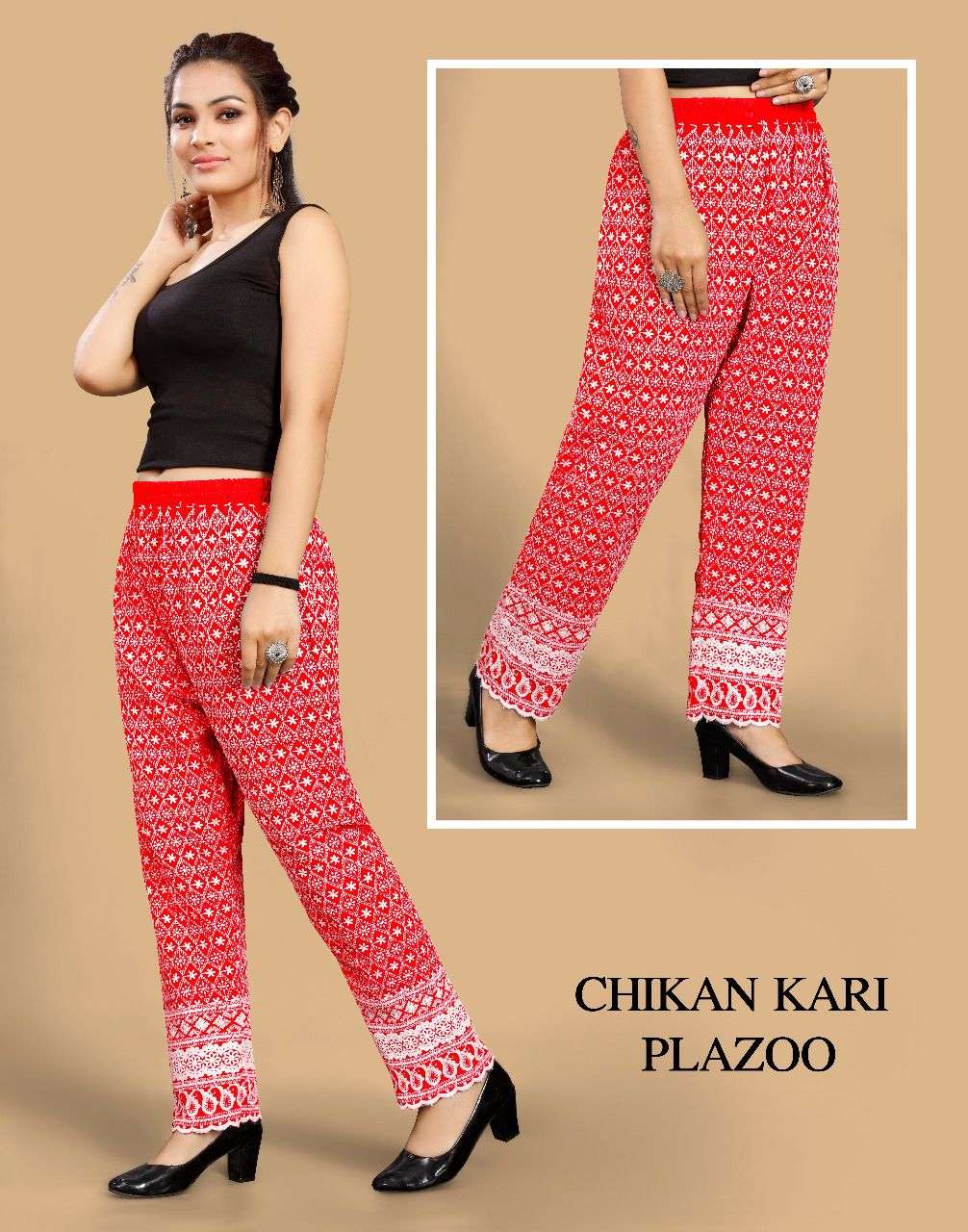 CHIKAN KARI PLAZOO BY RAZZO EXPORTS 01 TO 10 SERIES STYLISH FANCY BEAUTIFUL COLORFUL CASUAL WEAR & ETHNIC WEAR COTTON PALAZZO AT WHOLESALE PRICE