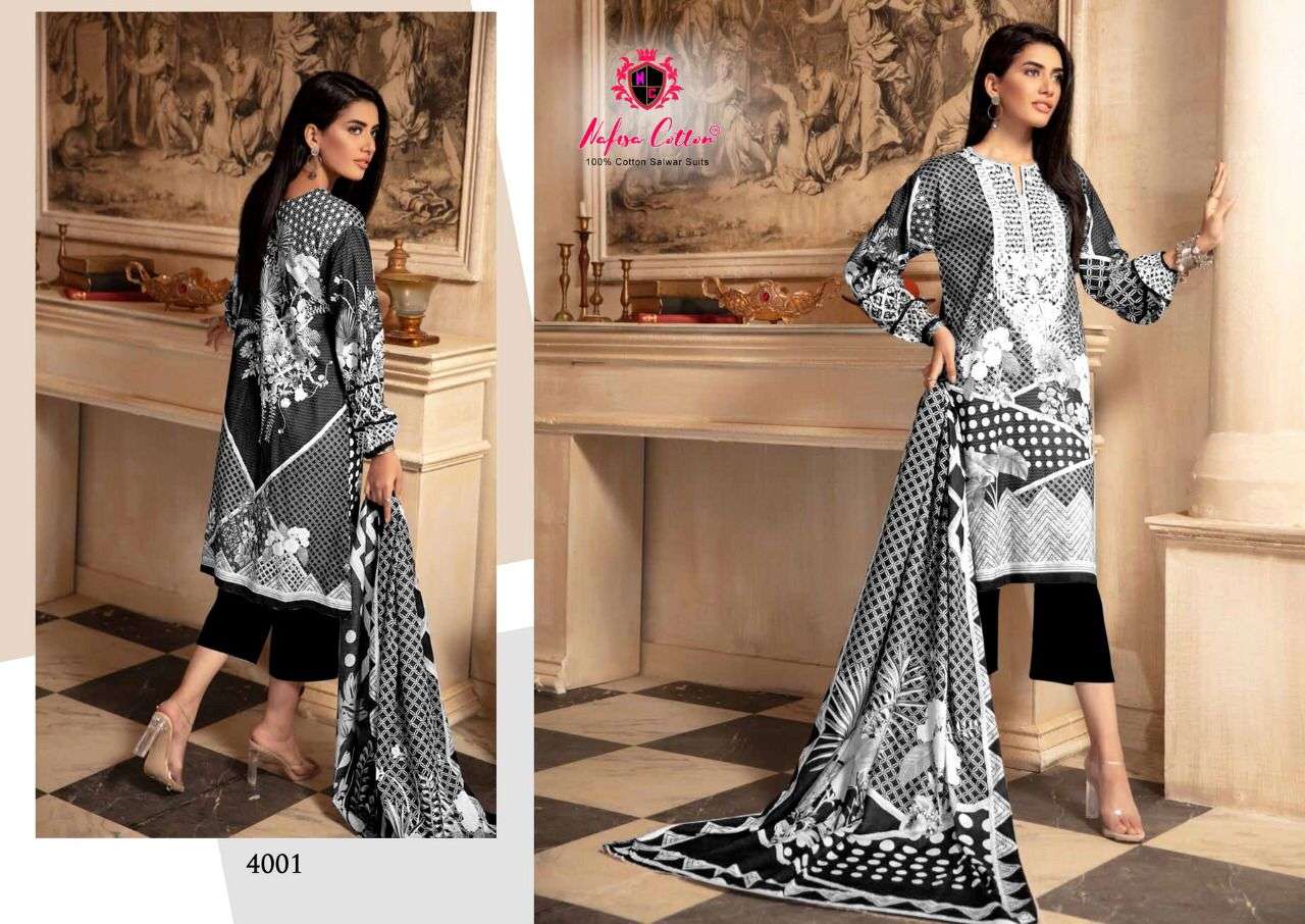 Black And White Vol-4 By Nafisa Cotton 4001 To 4006 Series Beautiful Suits Colorful Stylish Fancy Casual Wear & Ethnic Wear Pure Cotton Dresses At Wholesale Price