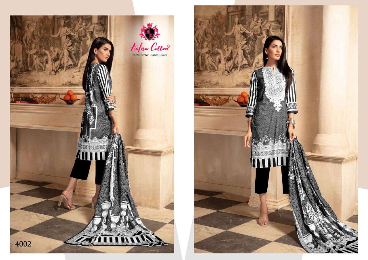 Black And White Vol-4 By Nafisa Cotton 4001 To 4006 Series Beautiful Suits Colorful Stylish Fancy Casual Wear & Ethnic Wear Pure Cotton Dresses At Wholesale Price