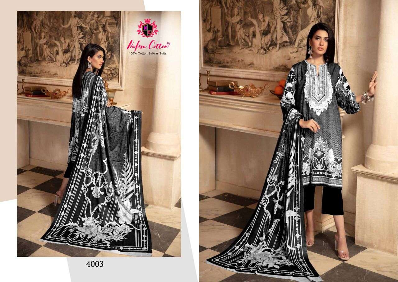 Black And White Vol-4 By Nafisa Cotton 4001 To 4006 Series Beautiful Suits Colorful Stylish Fancy Casual Wear & Ethnic Wear Pure Cotton Dresses At Wholesale Price
