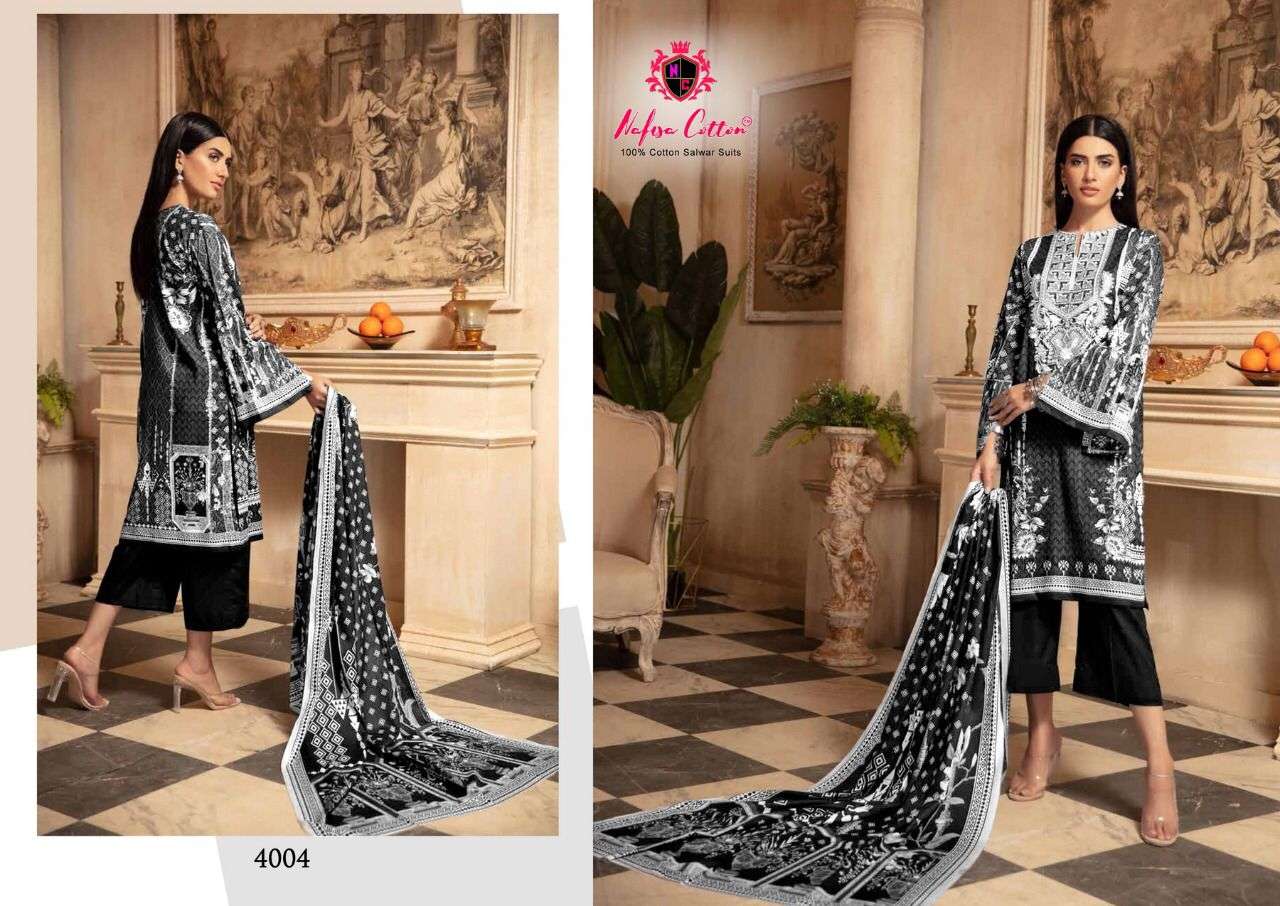 Black And White Vol-4 By Nafisa Cotton 4001 To 4006 Series Beautiful Suits Colorful Stylish Fancy Casual Wear & Ethnic Wear Pure Cotton Dresses At Wholesale Price