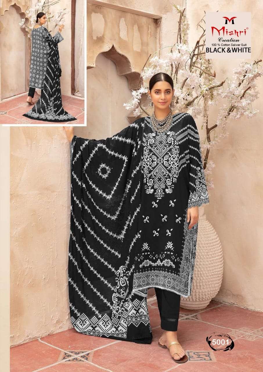 BLACK AND WHITE VOL-5 BY MISHRI CREATION 5001 TO 5006 SERIES BEAUTIFUL SUITS COLORFUL STYLISH FANCY CASUAL WEAR & ETHNIC WEAR PURE COTTON DRESSES AT WHOLESALE PRICE