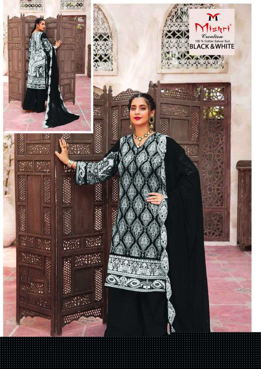 BLACK AND WHITE VOL-5 BY MISHRI CREATION 5001 TO 5006 SERIES BEAUTIFUL SUITS COLORFUL STYLISH FANCY CASUAL WEAR & ETHNIC WEAR PURE COTTON DRESSES AT WHOLESALE PRICE