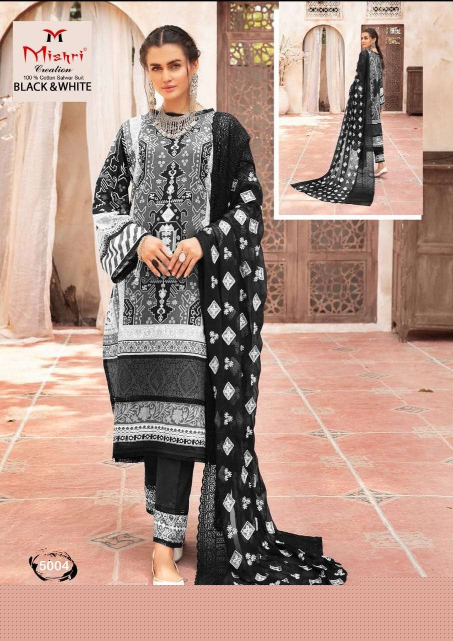 BLACK AND WHITE VOL-5 BY MISHRI CREATION 5001 TO 5006 SERIES BEAUTIFUL SUITS COLORFUL STYLISH FANCY CASUAL WEAR & ETHNIC WEAR PURE COTTON DRESSES AT WHOLESALE PRICE
