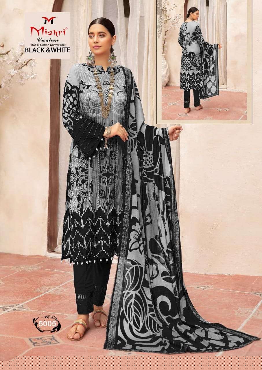 BLACK AND WHITE VOL-5 BY MISHRI CREATION 5001 TO 5006 SERIES BEAUTIFUL SUITS COLORFUL STYLISH FANCY CASUAL WEAR & ETHNIC WEAR PURE COTTON DRESSES AT WHOLESALE PRICE