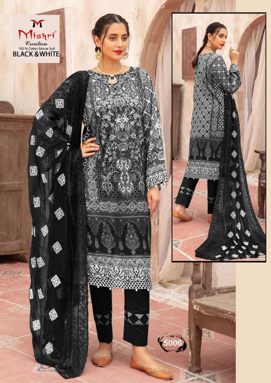 BLACK AND WHITE VOL-5 BY MISHRI CREATION 5001 TO 5006 SERIES BEAUTIFUL SUITS COLORFUL STYLISH FANCY CASUAL WEAR & ETHNIC WEAR PURE COTTON DRESSES AT WHOLESALE PRICE