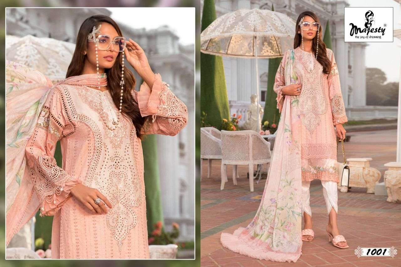 RAMSHA VOL-3 BY MAJESTY 1001 TO 1005 SERIES DESIGNER FESTIVE PAKISTANI SUITS COLLECTION BEAUTIFUL STYLISH FANCY COLORFUL PARTY WEAR & OCCASIONAL WEAR PURE COTTON EMBROIDERED DRESSES AT WHOLESALE PRICE