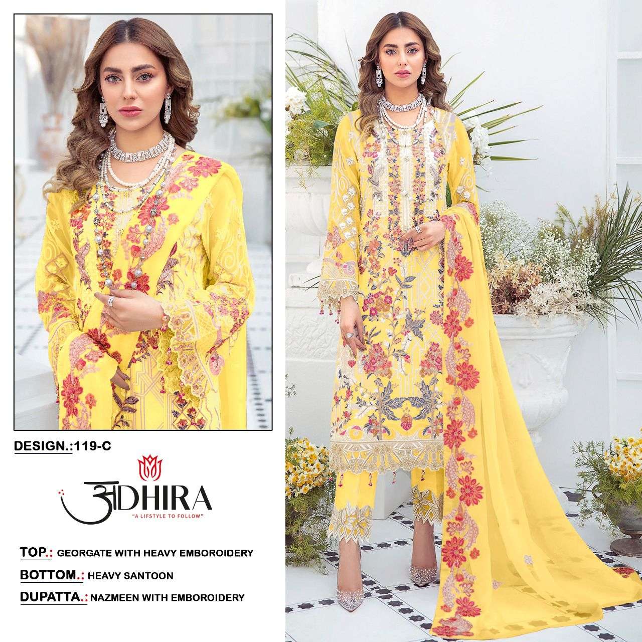 ADHIRA 119 COLOURS BY ADHIRA 119-A TO 119-D SERIES DESIGNER PAKISTANI SUITS BEAUTIFUL STYLISH FANCY COLORFUL PARTY WEAR & OCCASIONAL WEAR HEAVY FAUX GEORGETTE DRESSES AT WHOLESALE PRICE