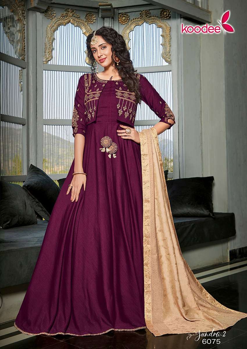 Sundra Vol-2 By Koodee 6073 To 6078 Series Beautiful Stylish Fancy Colorful Casual Wear & Ethnic Wear Georgette Gowns With Dupatta At Wholesale Price