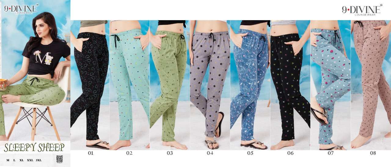 SLEEPY SHEEP BY 9 DIVINE 01 TO 08 SERIES STYLISH FANCY BEAUTIFUL COLORFUL CASUAL WEAR & ETHNIC WEAR COTTON HOSIERY PALAZZO AT WHOLESALE PRICE