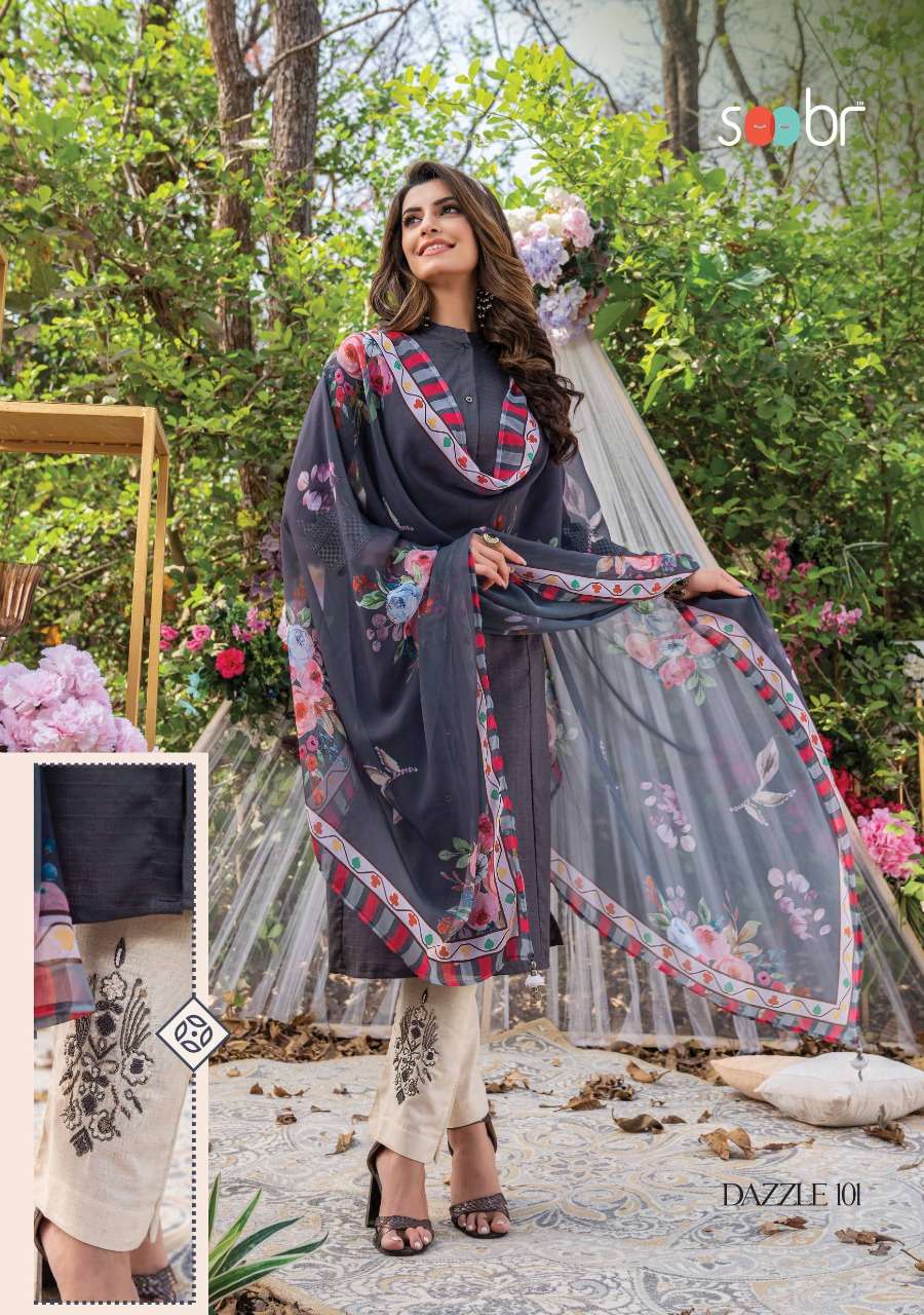 DAZZLE BY SOOBR 101 TO 106 SERIES BEAUTIFUL SUITS COLORFUL STYLISH FANCY CASUAL WEAR & ETHNIC WEAR COTTON DOBBY DRESSES AT WHOLESALE PRICE