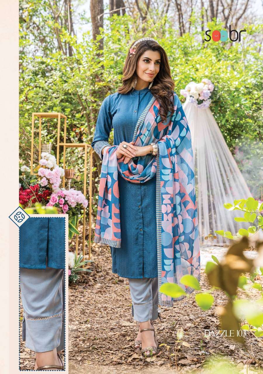DAZZLE BY SOOBR 101 TO 106 SERIES BEAUTIFUL SUITS COLORFUL STYLISH FANCY CASUAL WEAR & ETHNIC WEAR COTTON DOBBY DRESSES AT WHOLESALE PRICE