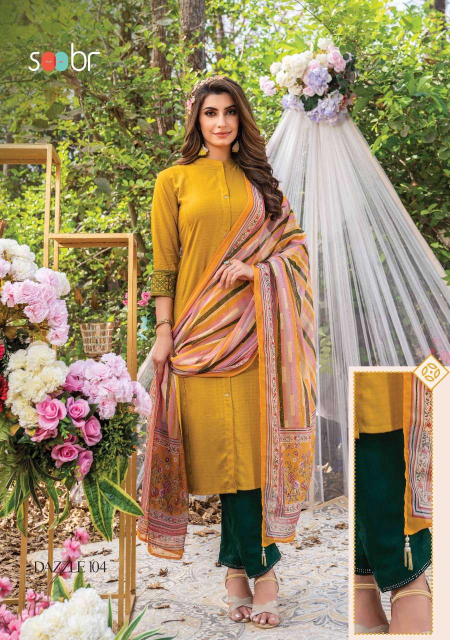 DAZZLE BY SOOBR 101 TO 106 SERIES BEAUTIFUL SUITS COLORFUL STYLISH FANCY CASUAL WEAR & ETHNIC WEAR COTTON DOBBY DRESSES AT WHOLESALE PRICE