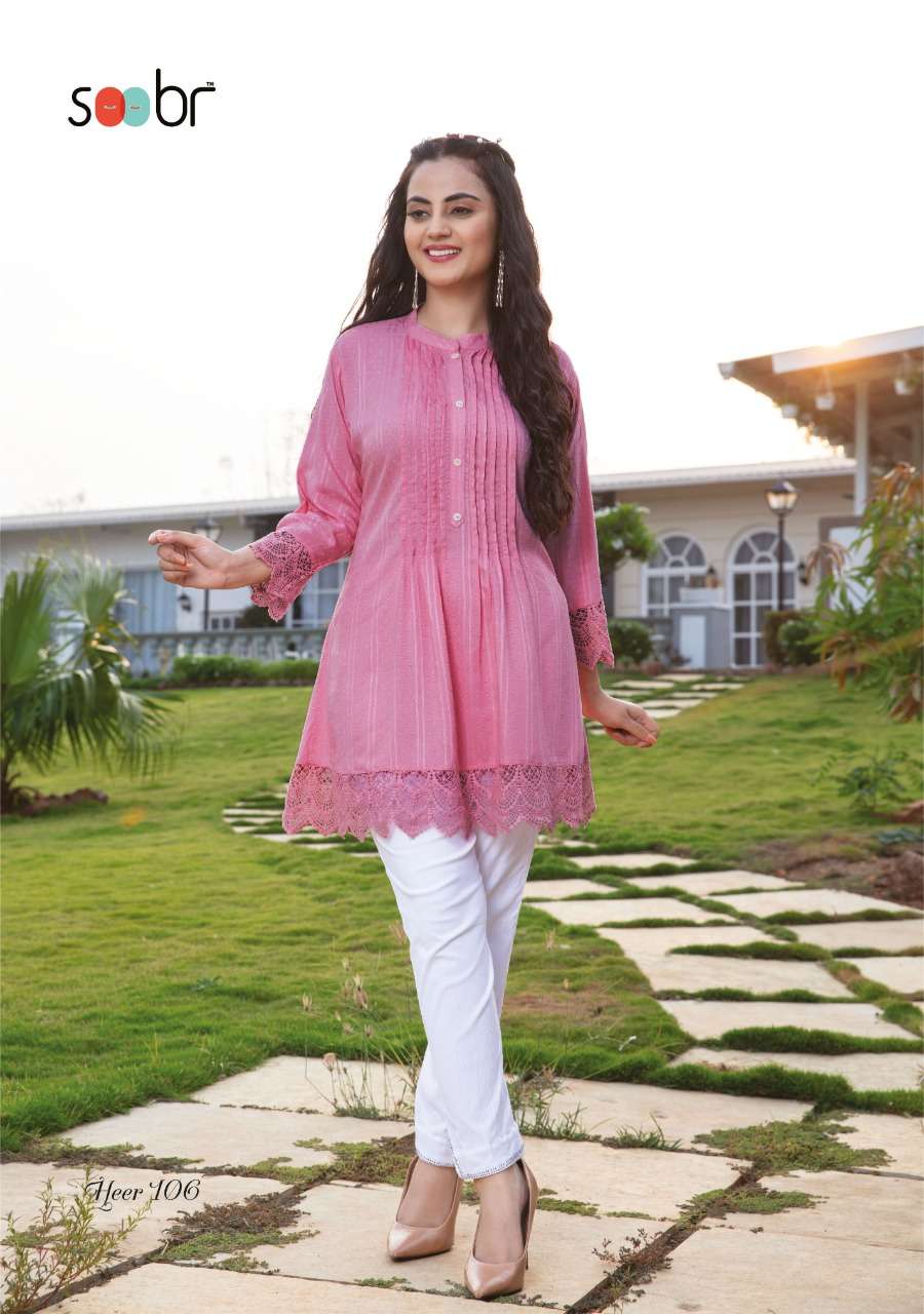 HEER BY SOOBR 101 TO 106 SERIES BEAUTIFUL STYLISH FANCY COLORFUL CASUAL WEAR & ETHNIC WEAR FANCY TOPS WITH PANTS AT WHOLESALE PRICE