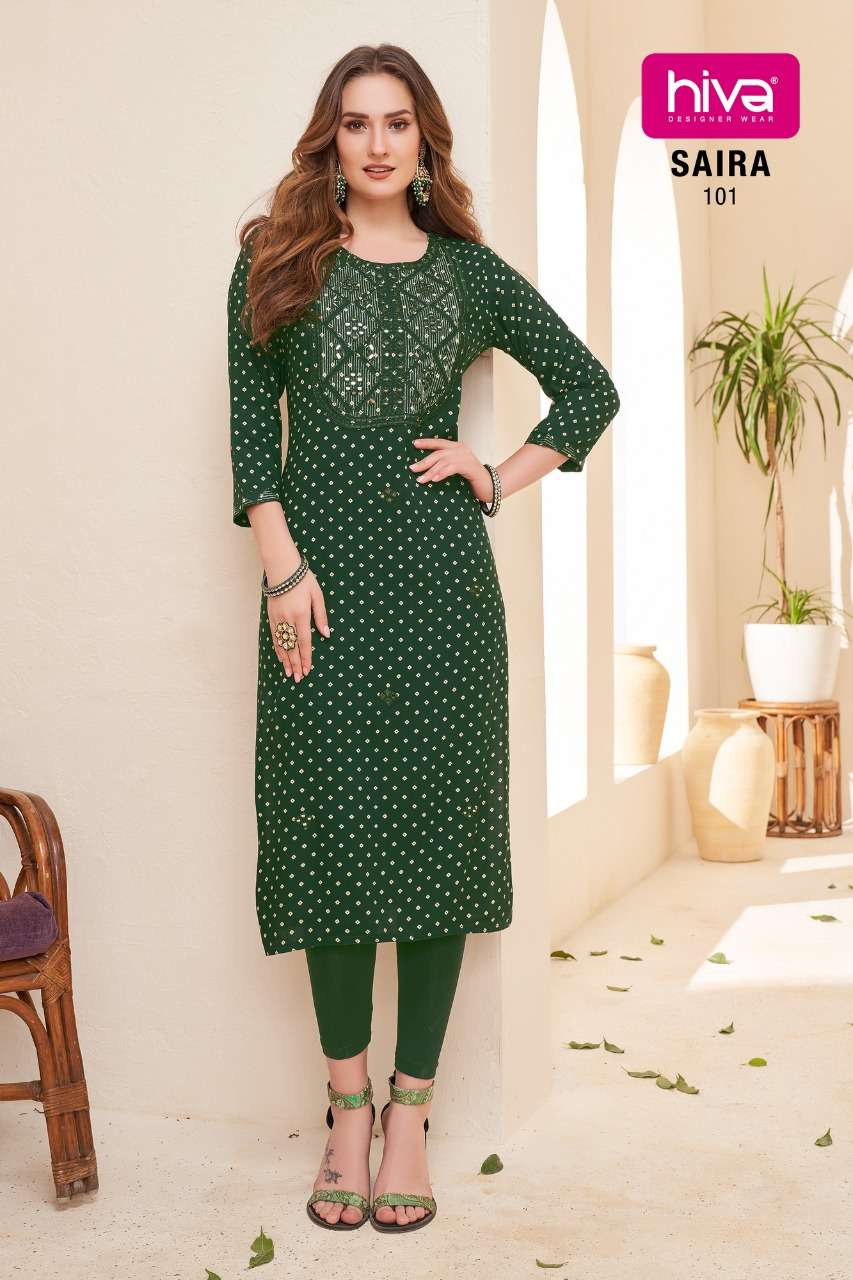 SAIRA BY HIVA 101 TO 106 SERIES DESIGNER STYLISH FANCY COLORFUL BEAUTIFUL PARTY WEAR & ETHNIC WEAR COLLECTION PURE RAYON KURTIS AT WHOLESALE PRICE