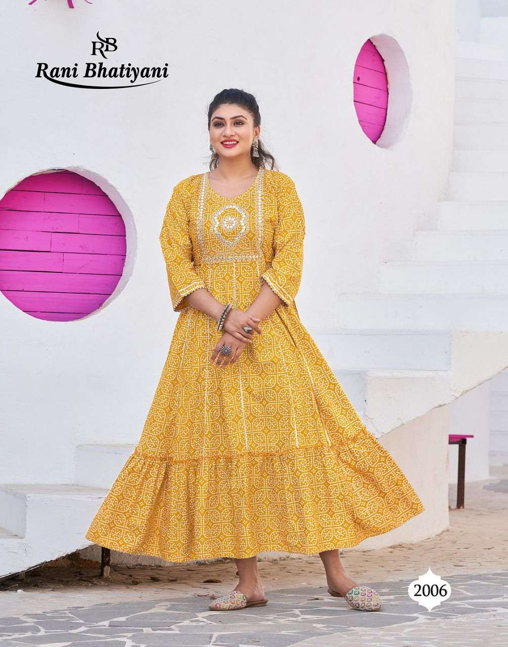 BANDHANI BY RANI BHATIYANI 2001 TO 2008 SERIES BEAUTIFUL STYLISH FANCY COLORFUL CASUAL WEAR & ETHNIC WEAR RAYN FOIL PRINT GOWNS AT WHOLESALE PRICE