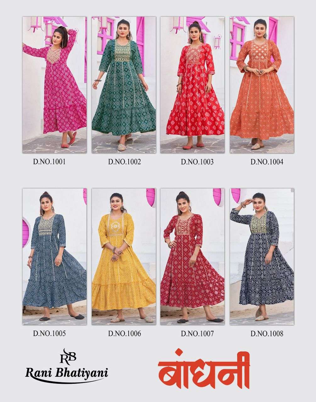 BANDHANI BY RANI BHATIYANI 2001 TO 2008 SERIES BEAUTIFUL STYLISH FANCY COLORFUL CASUAL WEAR & ETHNIC WEAR RAYN FOIL PRINT GOWNS AT WHOLESALE PRICE