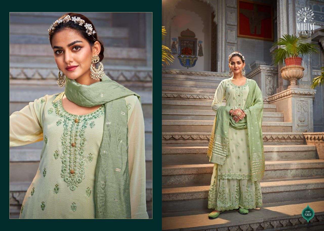 GLAMOUR VOL-113 BY MOHINI FASHION 1301 TO 1304 SERIES DESIGNER FESTIVE SHARARA SUITS COLLECTION BEAUTIFUL STYLISH FANCY COLORFUL PARTY WEAR & OCCASIONAL WEAR PURE GEORGETTE DRESSES AT WHOLESALE PRICE