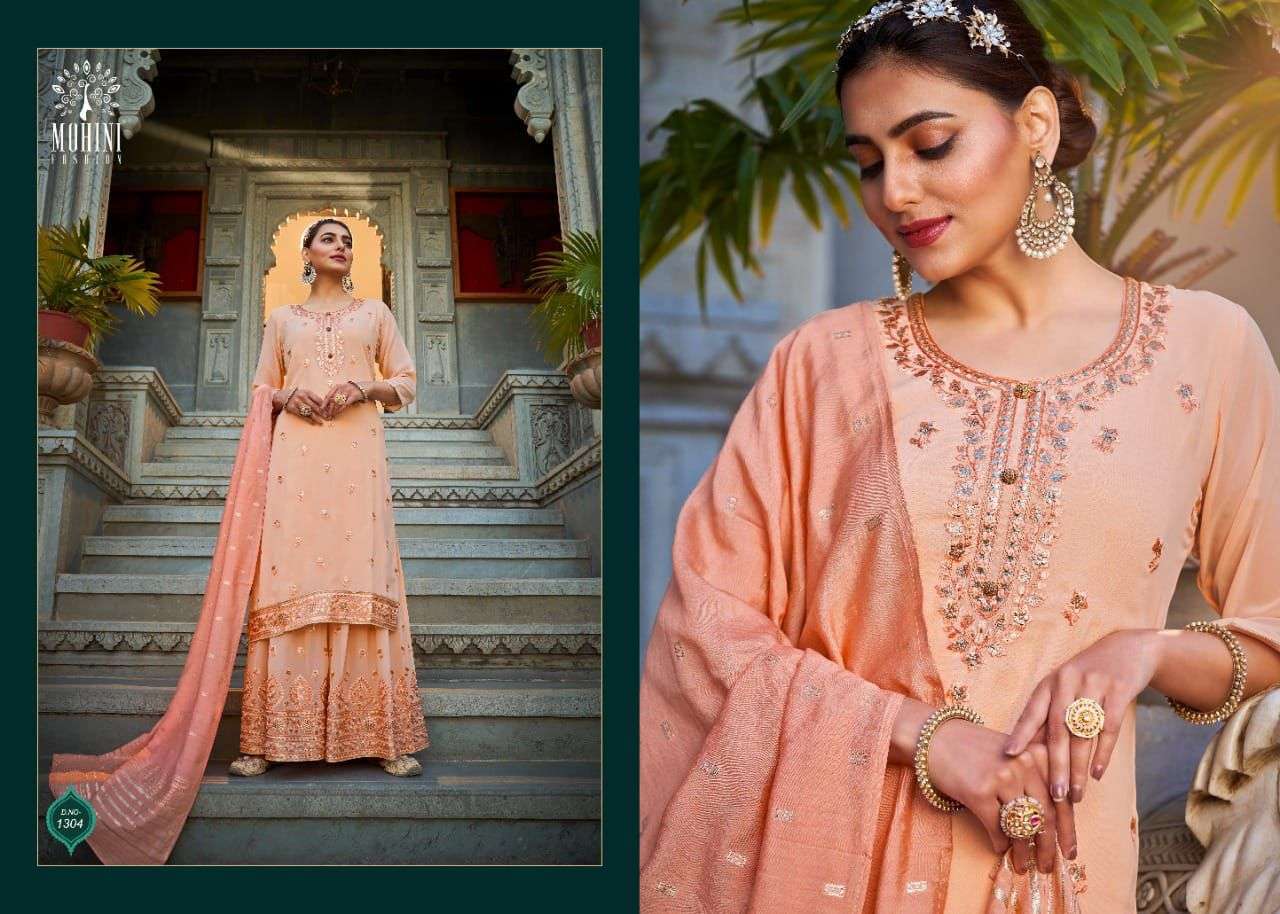GLAMOUR VOL-113 BY MOHINI FASHION 1301 TO 1304 SERIES DESIGNER FESTIVE SHARARA SUITS COLLECTION BEAUTIFUL STYLISH FANCY COLORFUL PARTY WEAR & OCCASIONAL WEAR PURE GEORGETTE DRESSES AT WHOLESALE PRICE