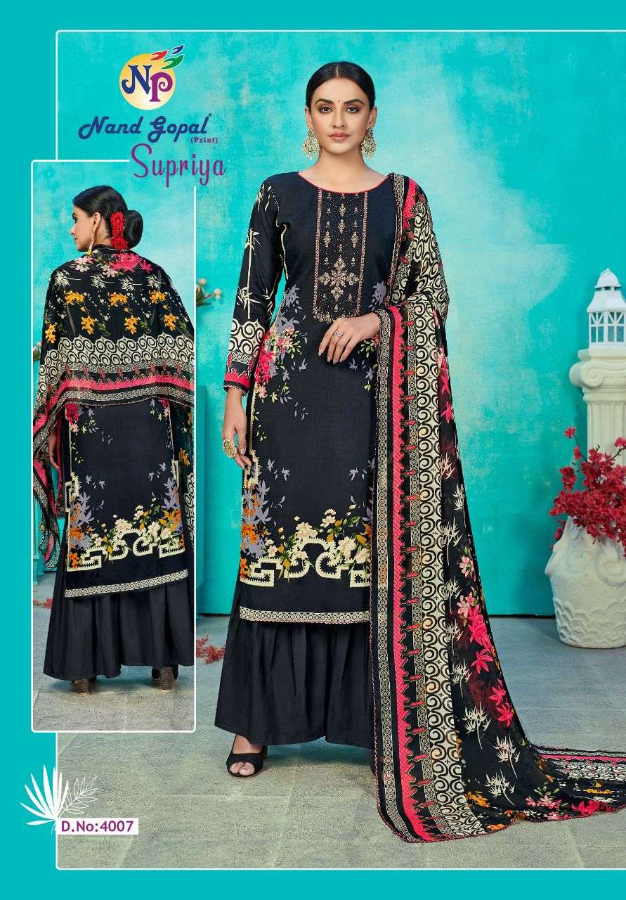 SUPRIYA VOL-4 BY NAND GOPAL PRINT 4001 TO 4010 SERIES BEAUTIFUL SUITS COLORFUL STYLISH FANCY CASUAL WEAR & ETHNIC WEAR PURE COTTON PRINT DRESSES AT WHOLESALE PRICE