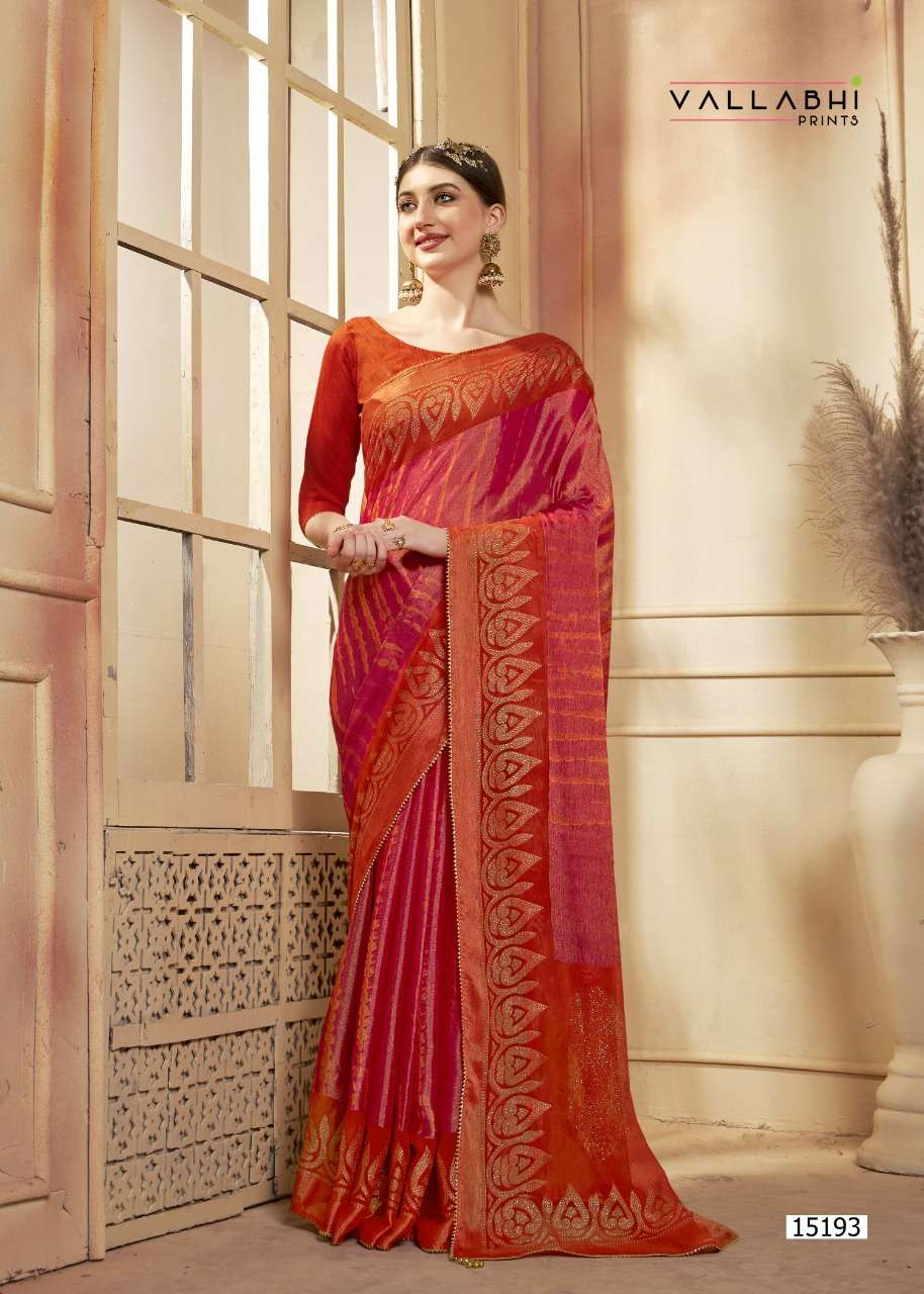 ZARI MOTI BY VALLABHI PRINTS 15191 TO 15198 SERIES INDIAN TRADITIONAL WEAR COLLECTION BEAUTIFUL STYLISH FANCY COLORFUL PARTY WEAR & OCCASIONAL WEAR BRASSO SAREES AT WHOLESALE PRICE