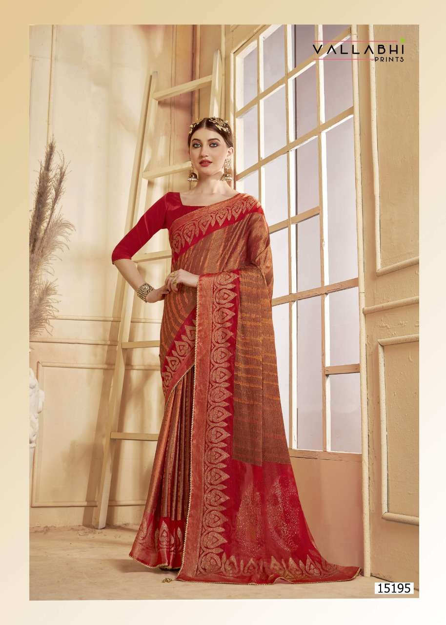 ZARI MOTI BY VALLABHI PRINTS 15191 TO 15198 SERIES INDIAN TRADITIONAL WEAR COLLECTION BEAUTIFUL STYLISH FANCY COLORFUL PARTY WEAR & OCCASIONAL WEAR BRASSO SAREES AT WHOLESALE PRICE