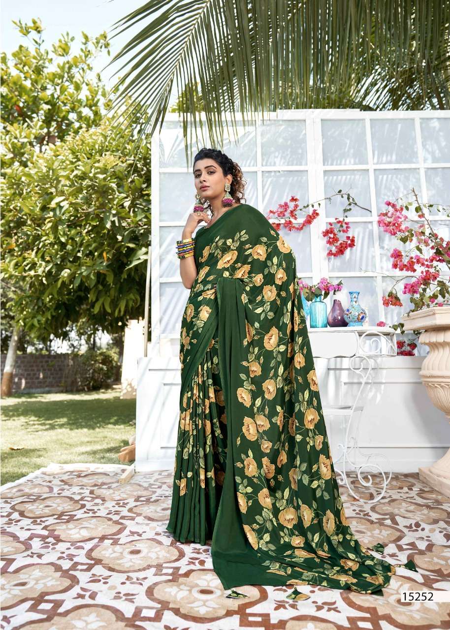 BIRDS BY VALLABHI PRINTS 15251 TO 15258 SERIES INDIAN TRADITIONAL WEAR COLLECTION BEAUTIFUL STYLISH FANCY COLORFUL PARTY WEAR & OCCASIONAL WEAR CREPE SAREES AT WHOLESALE PRICE