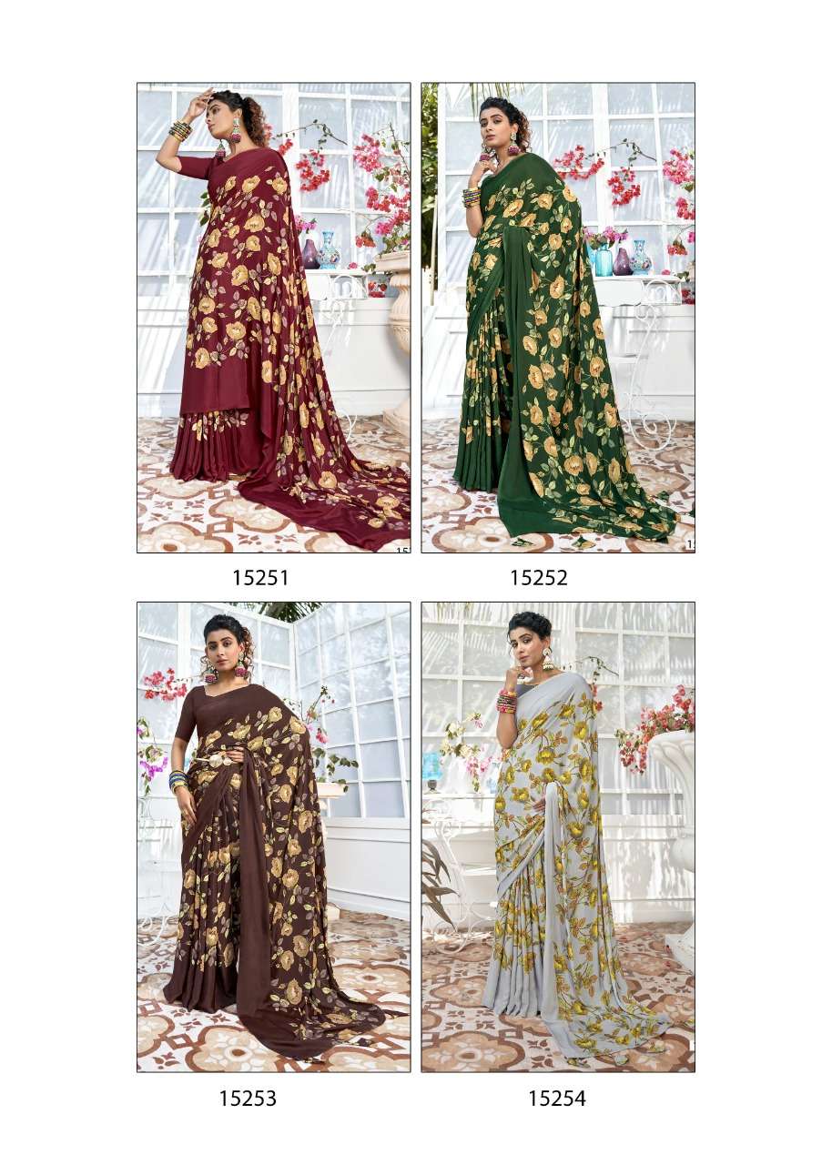 BIRDS BY VALLABHI PRINTS 15251 TO 15258 SERIES INDIAN TRADITIONAL WEAR COLLECTION BEAUTIFUL STYLISH FANCY COLORFUL PARTY WEAR & OCCASIONAL WEAR CREPE SAREES AT WHOLESALE PRICE