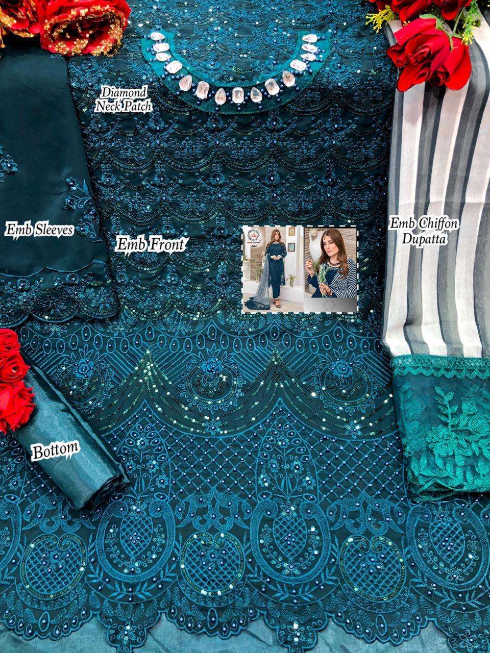 AFFAN CREATION 604 COLOURS BY AFFAN CREATION 604-A TO 604-J SERIES Z BEAUTIFUL PAKISTANI SUITS COLORFUL STYLISH FANCY CASUAL WEAR & ETHNIC WEAR FAUX GEORGETTE WITH EMBROIDERY DRESSES AT WHOLESALE PRICE