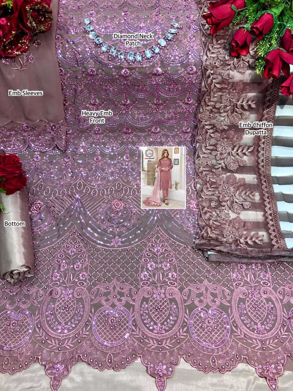 AFFAN CREATION 604 COLOURS BY AFFAN CREATION 604-A TO 604-J SERIES Z BEAUTIFUL PAKISTANI SUITS COLORFUL STYLISH FANCY CASUAL WEAR & ETHNIC WEAR FAUX GEORGETTE WITH EMBROIDERY DRESSES AT WHOLESALE PRICE
