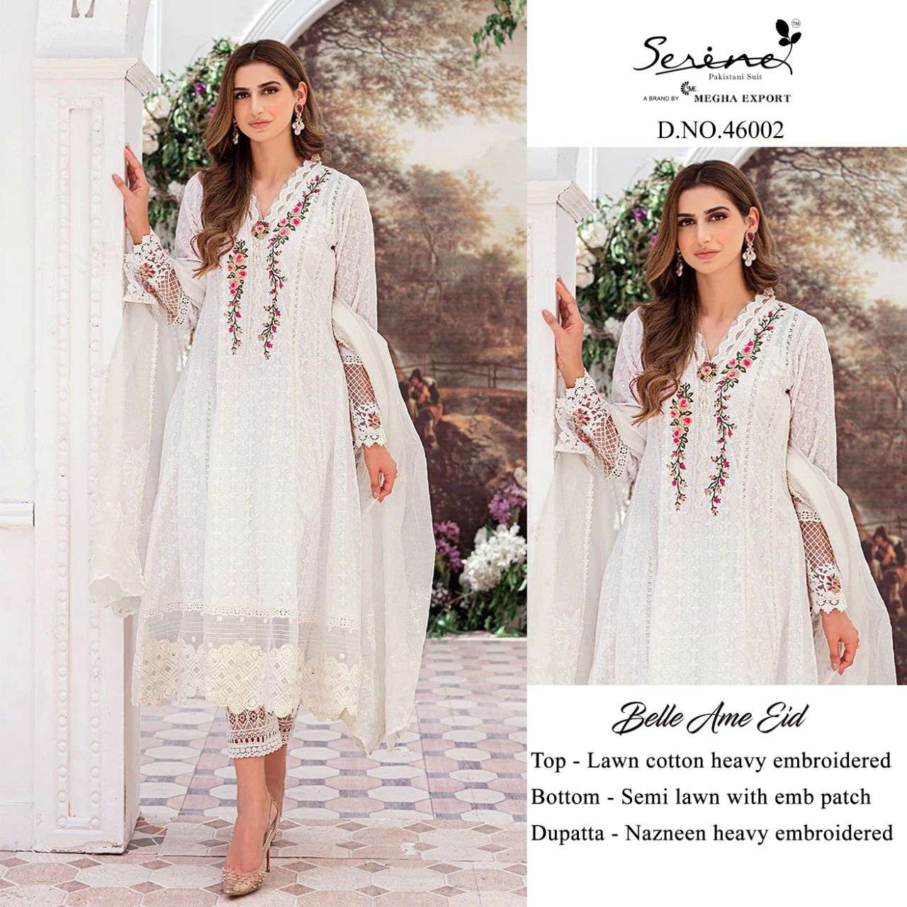 BELLE AME EID BY SERENE 46001 TO 46006 SERIES DESIGNER PAKISTANI SUITS BEAUTIFUL STYLISH FANCY COLORFUL PARTY WEAR & OCCASIONAL WEAR LAWN COTTON EMBROIDERY DRESSES AT WHOLESALE PRICE