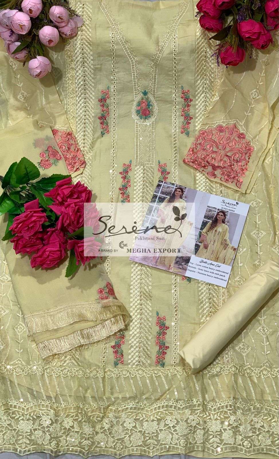 BELLE AME EID BY SERENE 46001 TO 46006 SERIES DESIGNER PAKISTANI SUITS BEAUTIFUL STYLISH FANCY COLORFUL PARTY WEAR & OCCASIONAL WEAR LAWN COTTON EMBROIDERY DRESSES AT WHOLESALE PRICE