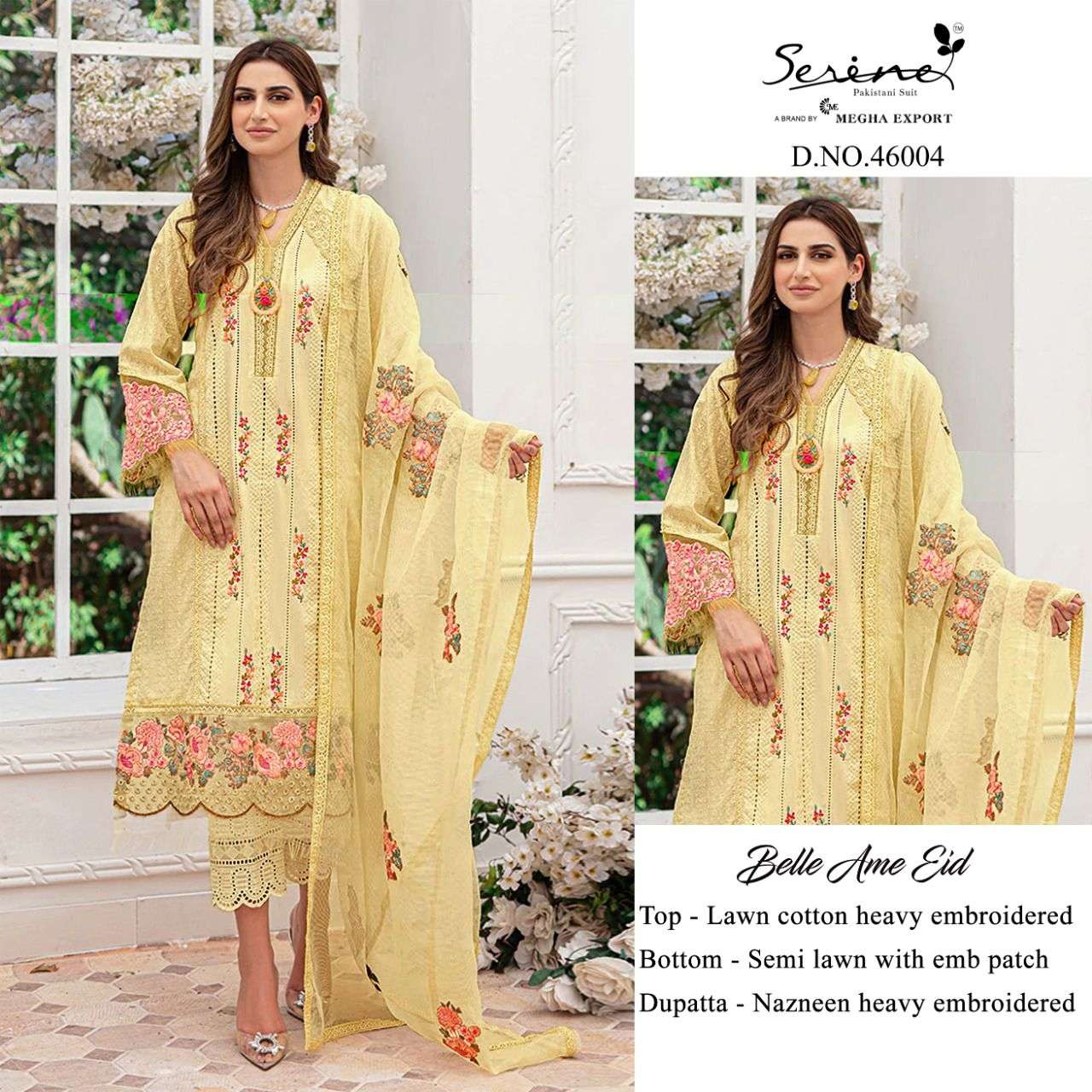 BELLE AME EID BY SERENE 46001 TO 46006 SERIES DESIGNER PAKISTANI SUITS BEAUTIFUL STYLISH FANCY COLORFUL PARTY WEAR & OCCASIONAL WEAR LAWN COTTON EMBROIDERY DRESSES AT WHOLESALE PRICE
