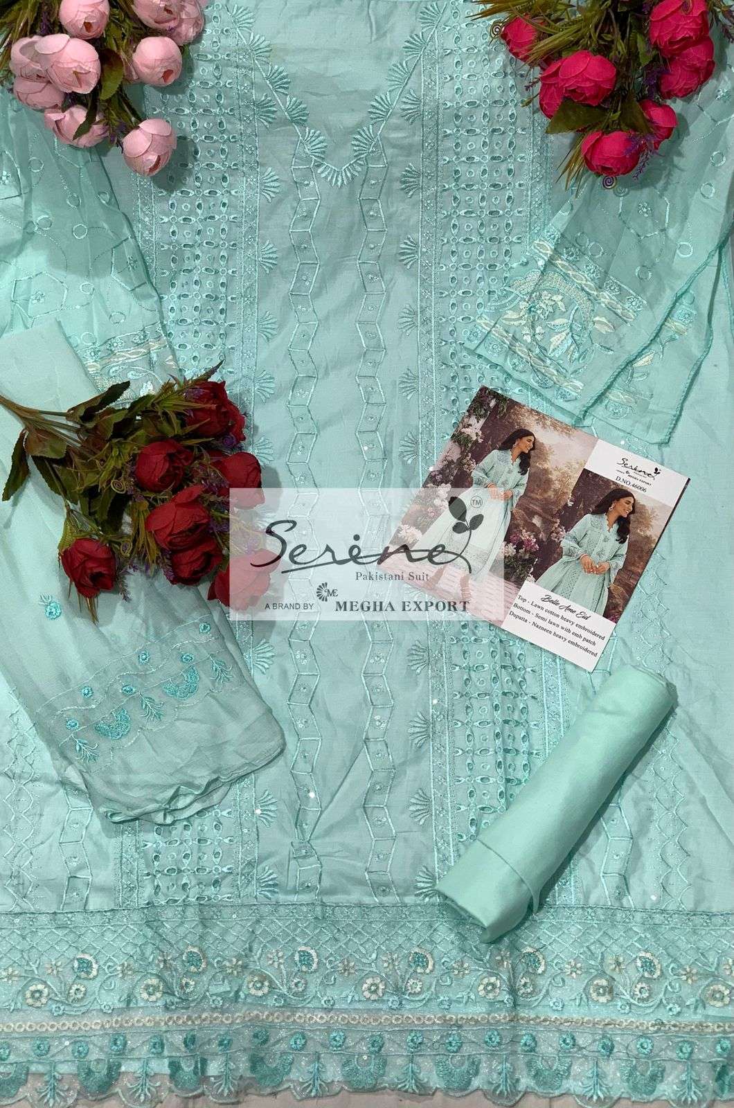 BELLE AME EID BY SERENE 46001 TO 46006 SERIES DESIGNER PAKISTANI SUITS BEAUTIFUL STYLISH FANCY COLORFUL PARTY WEAR & OCCASIONAL WEAR LAWN COTTON EMBROIDERY DRESSES AT WHOLESALE PRICE