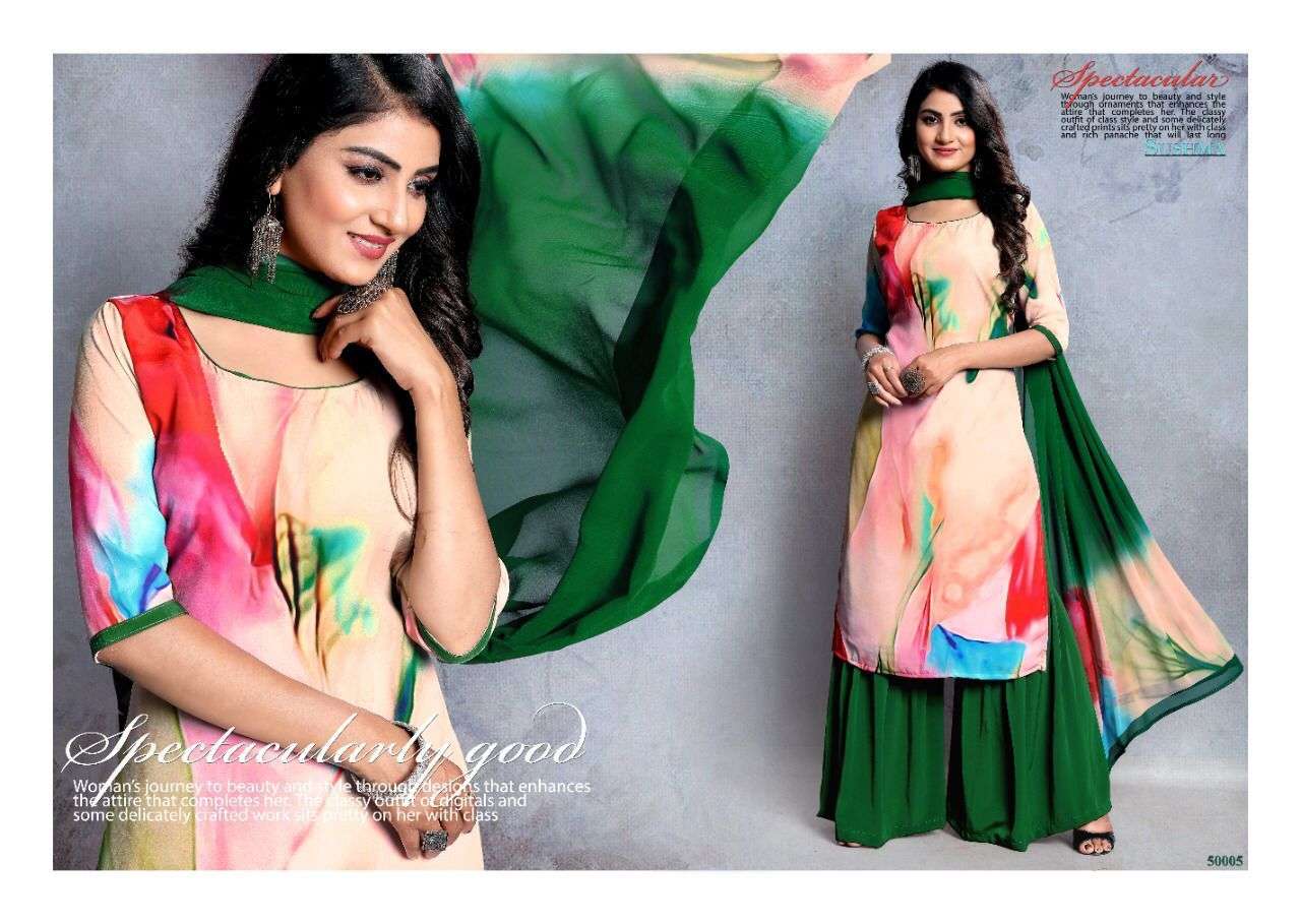 CHARISMATIC BY SUSHMA 50001 TO 50012 SERIES BEAUTIFUL SUITS COLORFUL STYLISH FANCY CASUAL WEAR & ETHNIC WEAR CREPE DRESSES AT WHOLESALE PRICE