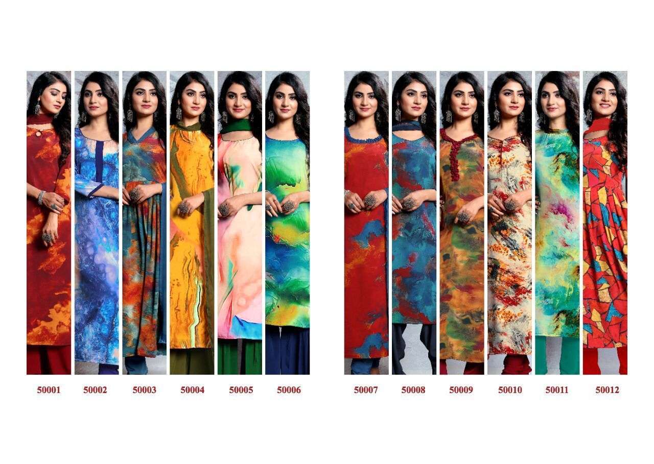 CHARISMATIC BY SUSHMA 50001 TO 50012 SERIES BEAUTIFUL SUITS COLORFUL STYLISH FANCY CASUAL WEAR & ETHNIC WEAR CREPE DRESSES AT WHOLESALE PRICE