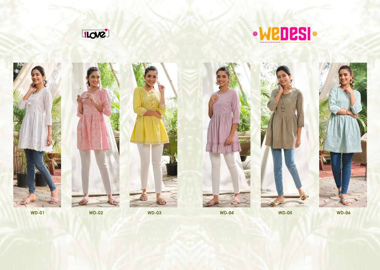WEDESI BY 1 LOVE 01 TO 06 SERIES DESIGNER STYLISH FANCY COLORFUL BEAUTIFUL PARTY WEAR & ETHNIC WEAR COLLECTION PURE COTTON KURTIS AT WHOLESALE PRICE