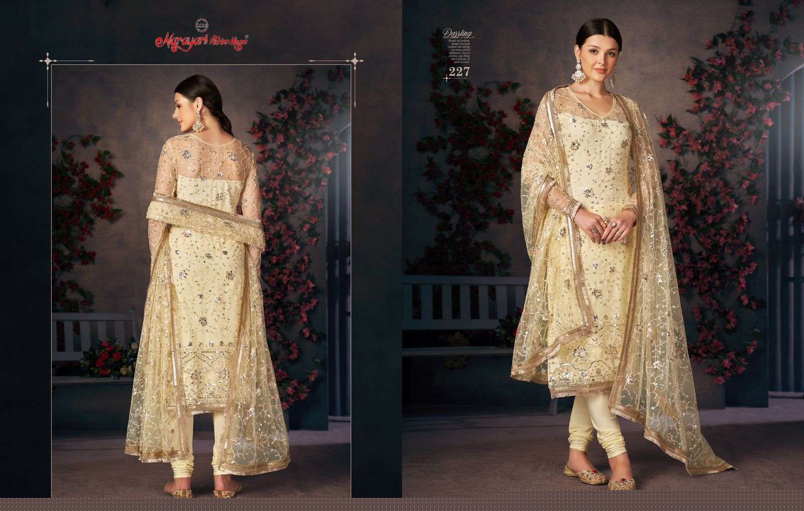 ZEHRA VOL-2 BY NARAYANI FASHION HUB 225 TO 228 SERIES BEAUTIFUL SUITS COLORFUL STYLISH FANCY CASUAL WEAR & ETHNIC WEAR MONO NET DRESSES AT WHOLESALE PRICE