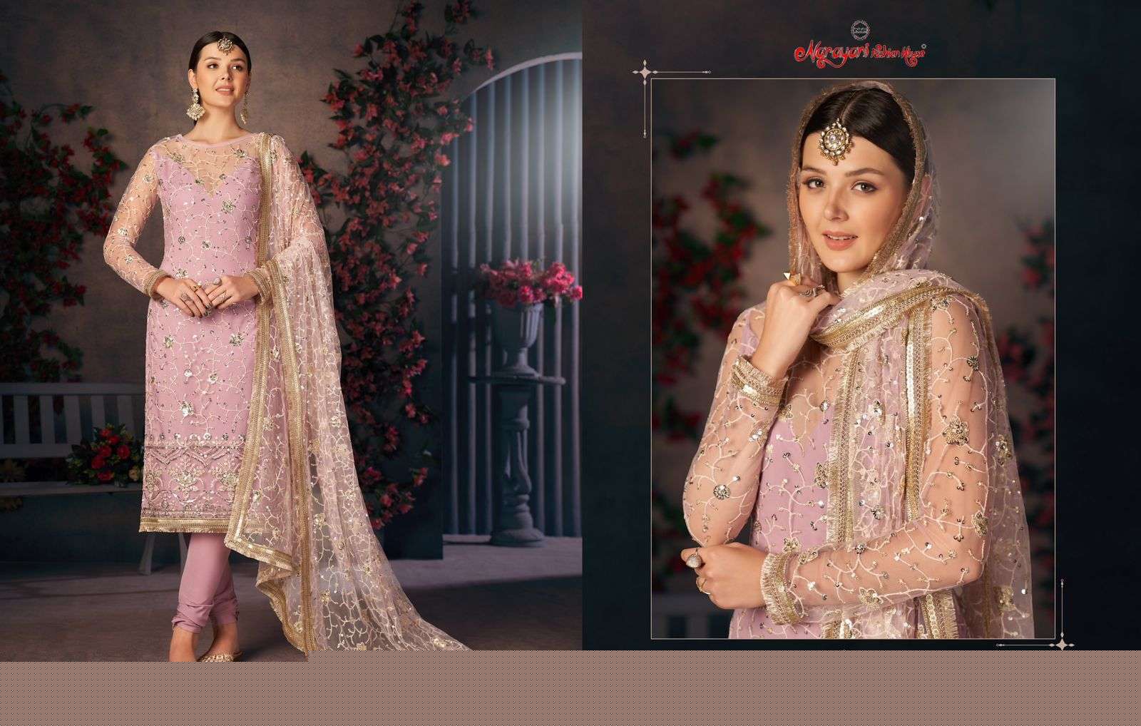 ZEHRA VOL-2 BY NARAYANI FASHION HUB 225 TO 228 SERIES BEAUTIFUL SUITS COLORFUL STYLISH FANCY CASUAL WEAR & ETHNIC WEAR MONO NET DRESSES AT WHOLESALE PRICE