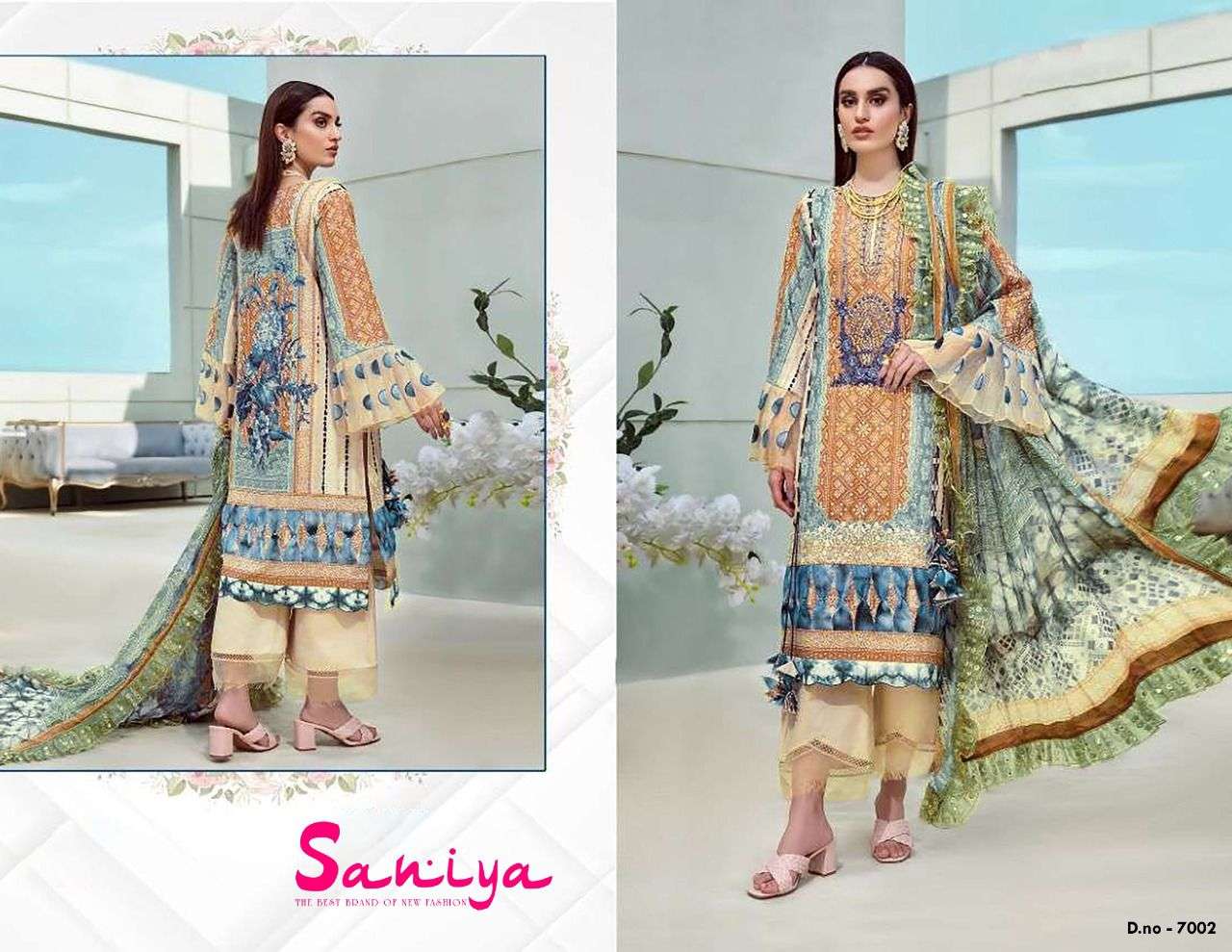 SANIYA VOL-7 BY APANA COTTON 7001 TO 7005 SERIES BEAUTIFUL STYLISH SUITS FANCY COLORFUL CASUAL WEAR & ETHNIC WEAR & READY TO WEAR COTTON PRINTED DRESSES AT WHOLESALE PRICE