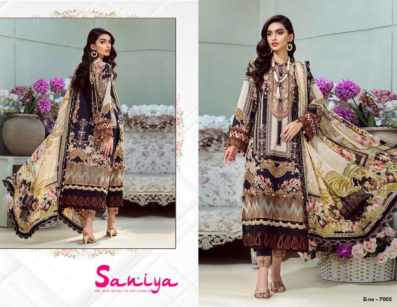 SANIYA VOL-7 BY APANA COTTON 7001 TO 7005 SERIES BEAUTIFUL STYLISH SUITS FANCY COLORFUL CASUAL WEAR & ETHNIC WEAR & READY TO WEAR COTTON PRINTED DRESSES AT WHOLESALE PRICE