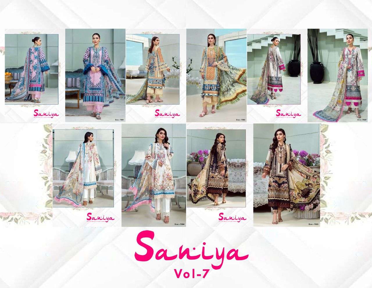 SANIYA VOL-7 BY APANA COTTON 7001 TO 7005 SERIES BEAUTIFUL STYLISH SUITS FANCY COLORFUL CASUAL WEAR & ETHNIC WEAR & READY TO WEAR COTTON PRINTED DRESSES AT WHOLESALE PRICE