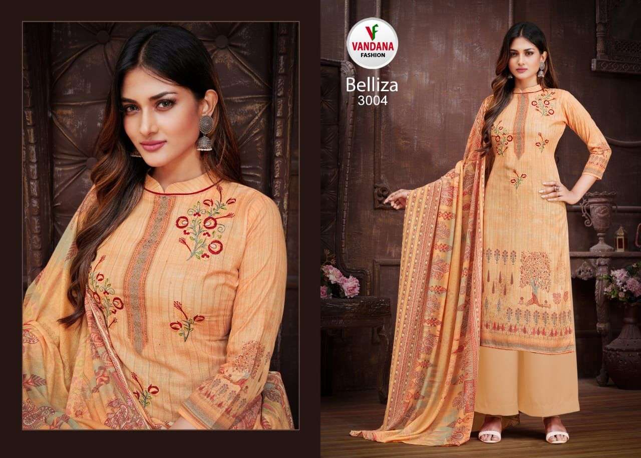 BELLIZA VOL-3 BY VANDANA 3001 TO 3012 SERIES BEAUTIFUL STYLISH SUITS FANCY COLORFUL CASUAL WEAR & ETHNIC WEAR & READY TO WEAR HEAVY COTTON PRINTED DRESSES AT WHOLESALE PRICE