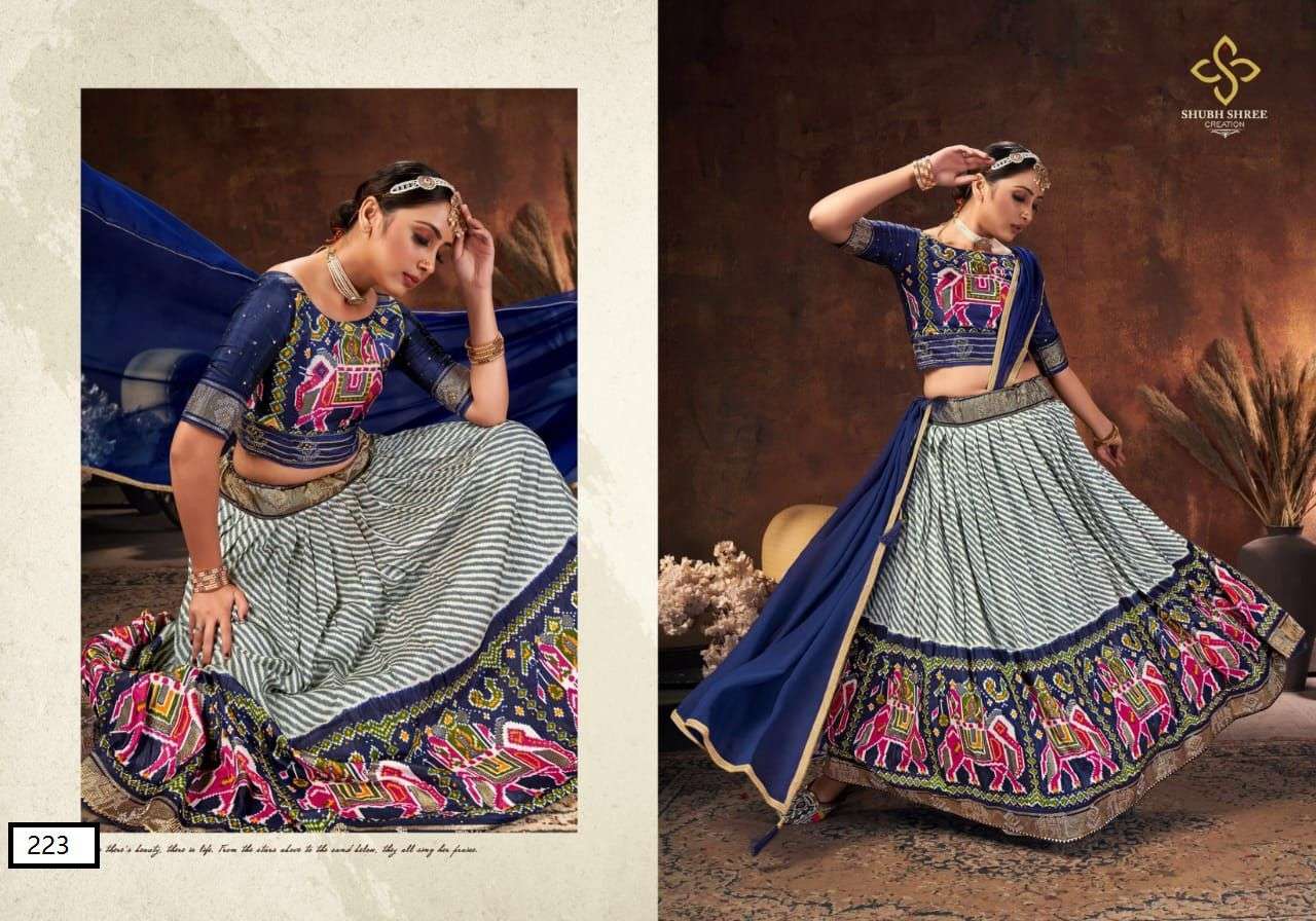 PANGHAT BY SHUBH SHREE 221 TO 230 SERIES DESIGNER BEAUTIFUL NAVRATRI COLLECTION OCCASIONAL WEAR & PARTY WEAR VELVETLEHENGAS AT WHOLESALE PRICE